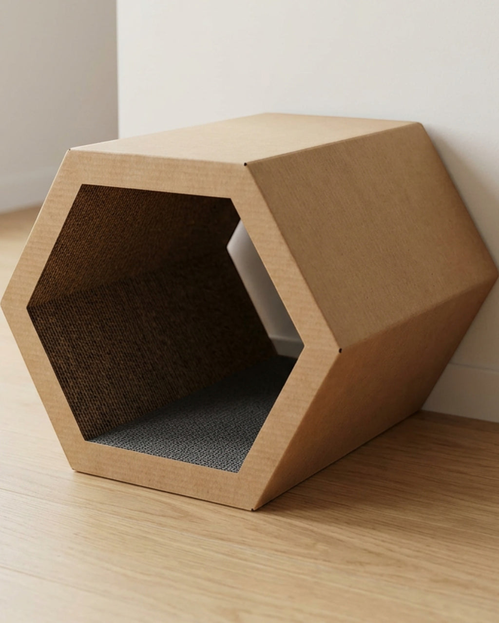 Fxryn Hexagonal Corrugated Cat Scratch Tunnel Kraft Charcoal - Lifestyle view